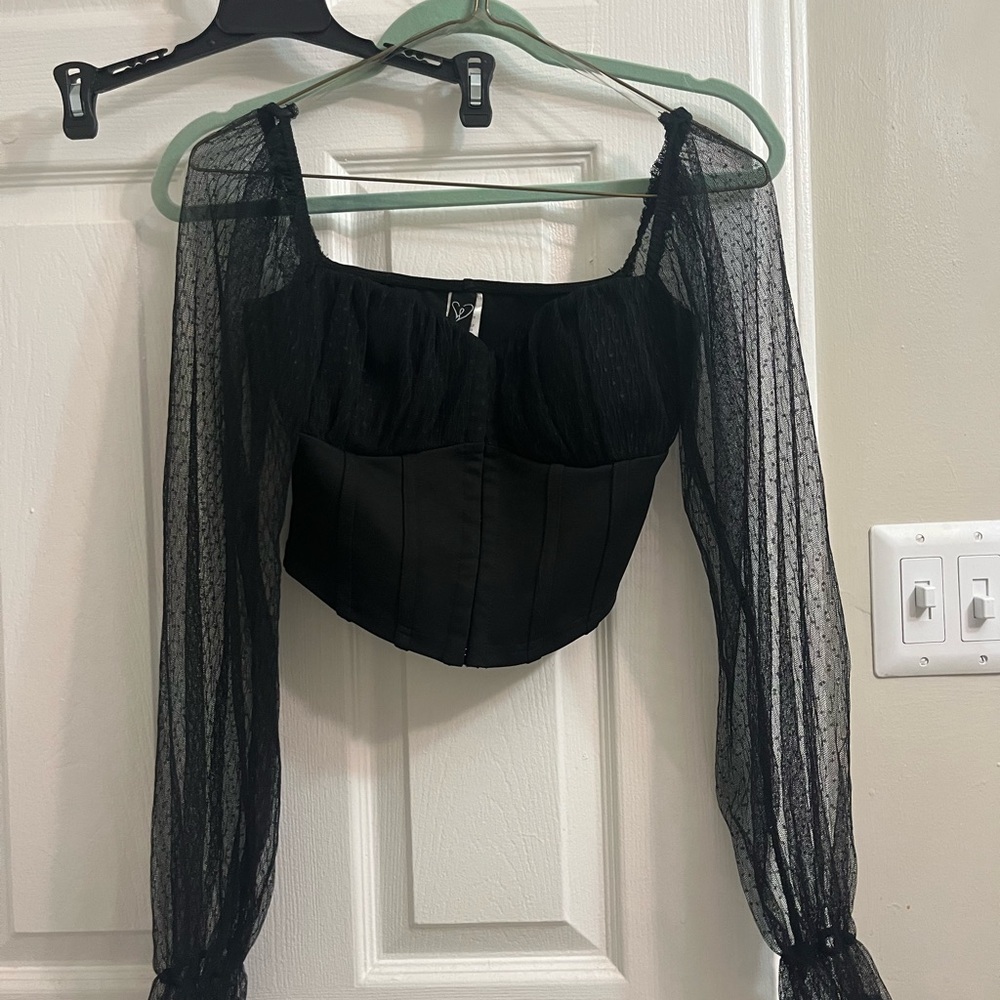 Windsor Black Sheer Sleeve Corset top